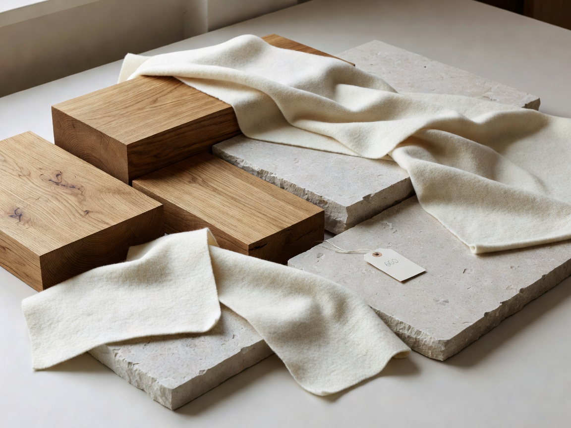 Dronninglund oak timber, Gotland limestone samples, and unbleached wool textiles